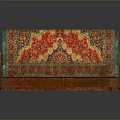 Traditional Decorative Sofa With Red Gold Intricate Pattern Green Armrests And Wooden Legs