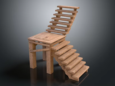 Creative Wooden Stairs Modern Design with Unique Platform for Home Interior 3d model