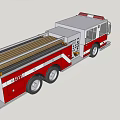 Red Fire Truck With Multiple Wheels And Firefighting Equipment Ladder 3d model