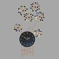 Decorative Black Clock With Floral Metal Frame Gold Blue White Artistic Design