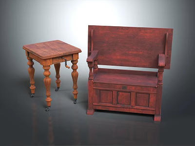 Classic Wooden Side Table and Storage Bench with Carved Legs and Drawers 3d model