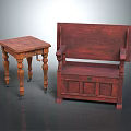 Classic Wooden Side Table and Storage Bench with Carved Legs and Drawers