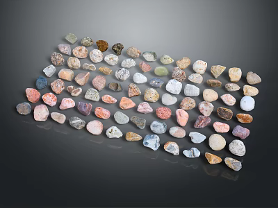 Natural Stone Pebbles In Various Colors And Shapes Arranged On Black Background 3d model