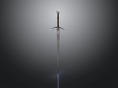 Shiny Medieval Sword With Metal Blade Ornate Pommel And Dark Background 3d model