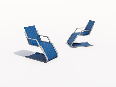 Two Blue Woven Lounge Chairs With Metal Frame For Outdoor Relaxation 3d model