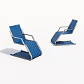 Two Blue Woven Lounge Chairs With Metal Frame For Outdoor Relaxation