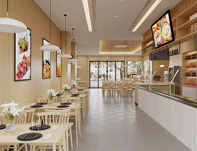 Modern Tea Restaurant Chinese Restaurant Nooddle Restaurant Fast Food Restaurant Fast Food Restaurant Table and Chair Restaurant Table and Chair Card Seat Sofa Bowl Chopsticks Cabinet Restaurant Luminous Light Box 3d model