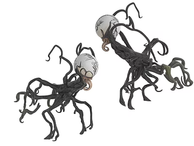 Monstrous Creatures With Black Tentacles White Eyeball Heads And Twisted Limbs 3d model