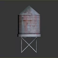 Rusty Metal Water Tower With Conical Top And Steel Support Structure