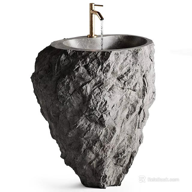 Natural Rock Washbasin With Textured Surface Organic Shape And Rustic Design Elements 3d model 