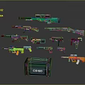 CSGO Various Weapons Collection With Different Colored Skins And Case Showcase 3d model