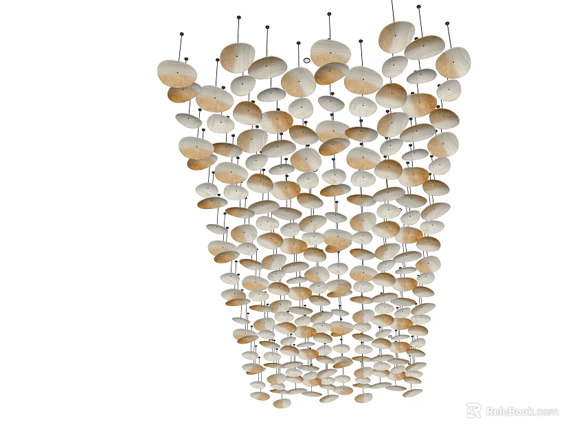 Cascading Circular Hanging Pendant Decor With Natural Material For Interior Design 3d model 