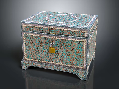 Decorative Box With Colorful Patterns Circular Top Decoration Padlock And Carved Feet 3d model