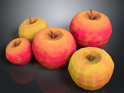 Shiny Red and Yellow Apples Arranged on Black Surface with Vibrant Hues 3d model