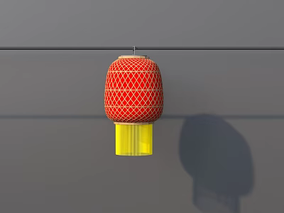 Traditional Red Lantern With White Grid Pattern And Yellow Base For Home Use 3d model