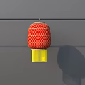 Traditional Red Lantern With White Grid Pattern And Yellow Base For Home Use