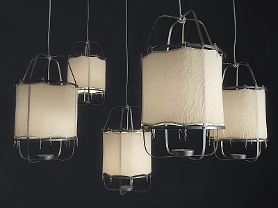 Stylish Modern Hanging Chandeliers with Fabric Shades and Metal Frames Design 3d model