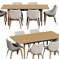 Modern Wooden Dining Table Set With Grey Fabric Upholstered Chairs 3d model