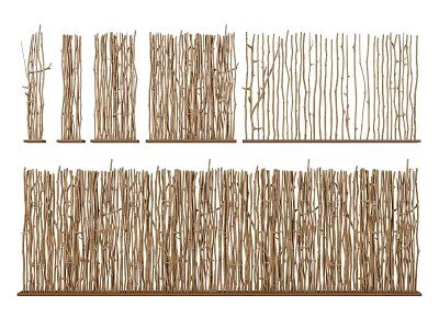 Natural Wooden Room Dividers with Slender Sticks and Various Designs for Interior Decor 3d model