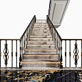 Elegant Staircase Design with Gray Marble Steps and Golden Ornate Railings