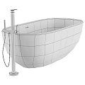 Modern White Freestanding Bathtub With Black Floor Mounted Faucet Design