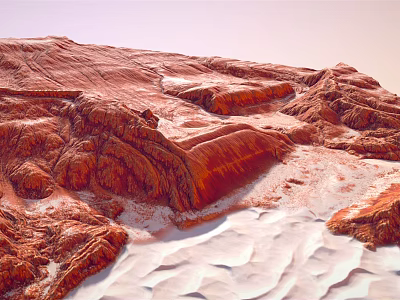 Natural Stone And Wood Elements In Red Rock Snowy Landscape Terrain 3d model