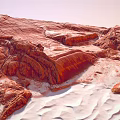 Natural Stone And Wood Elements In Red Rock Snowy Landscape Terrain