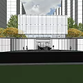 MOSAIC CENTER Main Entrance Gate with Modern White Columns and Outdoor Seating Area Amid Greenery