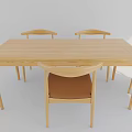 Light Colored Wooden Dining Table Set With Arched Backrest Chairs And Brown Seats 3d model