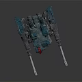 Sci Fi Combat Robot With Blue Green Armor Red Sensor Dual Cannons And Mechanical Legs