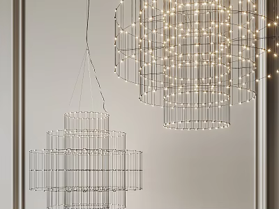 Modern Elegant Chandeliers With Metal Frame And Illuminated Light Bulbs In Interior 3d model