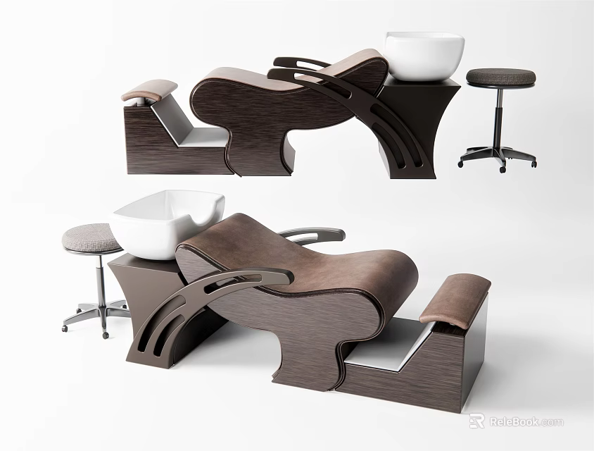 Modern Wooden Massage Bed With Leather Cushion Armrests And Rolling Stool 3d model 