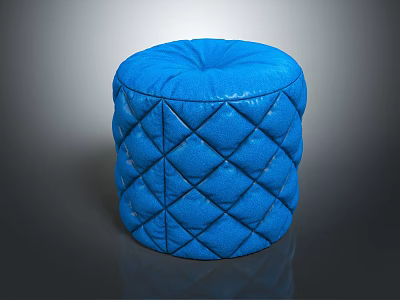 Stylish Blue Round Sofa Stool with Diamond Quilted Upholstered Fabric Design 3d model