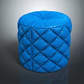 Stylish Blue Round Sofa Stool with Diamond Quilted Upholstered Fabric Design 3d model