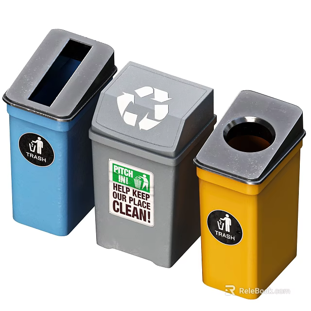 Public Facilities Color Coded Trash Bins Help Keep Area Clean with Recycling Paper Trash 3d model