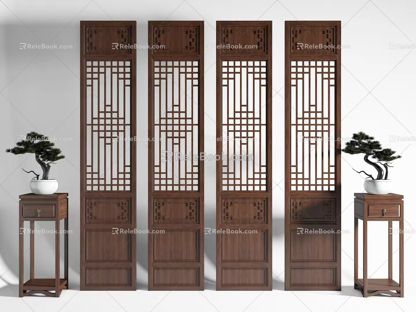 New Chinese Style Solid Wood Screen Partition Flower Rack 3d model