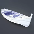 Traditional Wooden Boat With White Hull Blue Red Stripes Oars And Blue Seats
