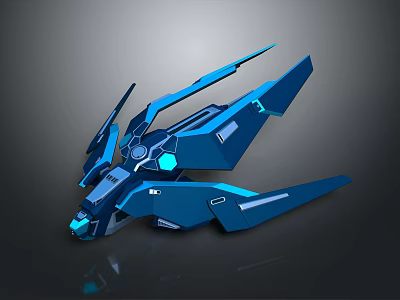 Futuristic Blue Sci Fi Spaceship Design With Sharp Wings And Glowing Details 3d model