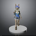 3D Anime Girl Figurine With Cat Ear Hat Holding Cup On White Circular Base