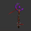 Enchanted Magic Staff With Purple Gems Red Ribbons And Silver Rings