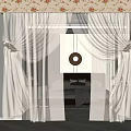 White Sheer Curtains With Decorative Bows And Round Mirror In Modern Bedroom Interior