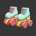 Turquoise Roller Skates With Pink Stars Laces And Wooden Pink Wheels