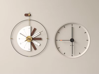Modern Wall Clocks With Unique Wooden Pointers And Minimalist White Dial Design 3d model