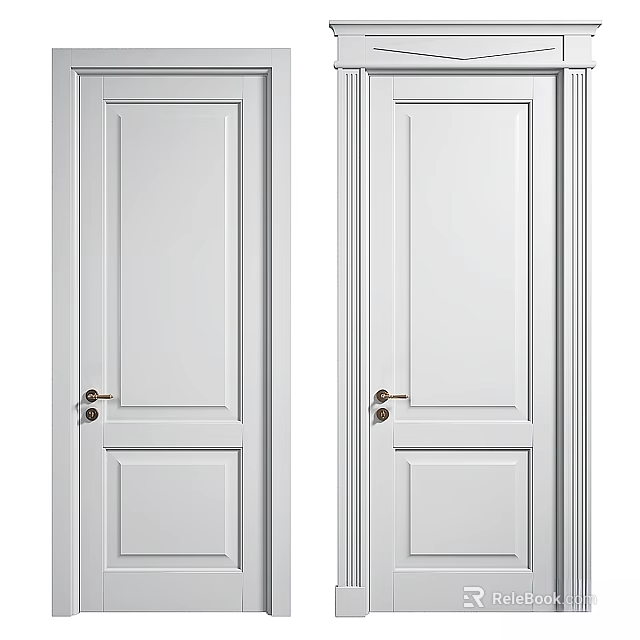 White Modern Double Hinged Doors With Sleek Panel Design And Handles 3d model