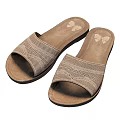Beige Slippers With Perforated Upper Design And Dark Sole Featuring Butterfly Pattern Insole