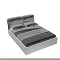 Modern Double Bed with White Headboard Frame Pillows and Gray White Layered Bedspread 3d model