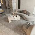 Elegant Modern Living Room With Curved Upholstered Sofa And Round Coffee Table Set