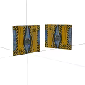 Artistic Yellow And Blue Double Doors With Black Stripes And Decorative Patterns