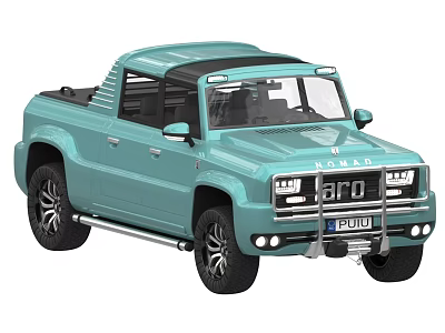 Roman ARD Light Blue Pickup Truck Exterior with Silver Bumper and Off Road Style Wheels 3d model