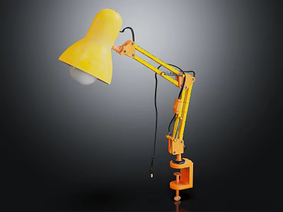 Yellow Mechanical Arm Desk Lamp With Adjustable Joints For Home Office Use 3d model